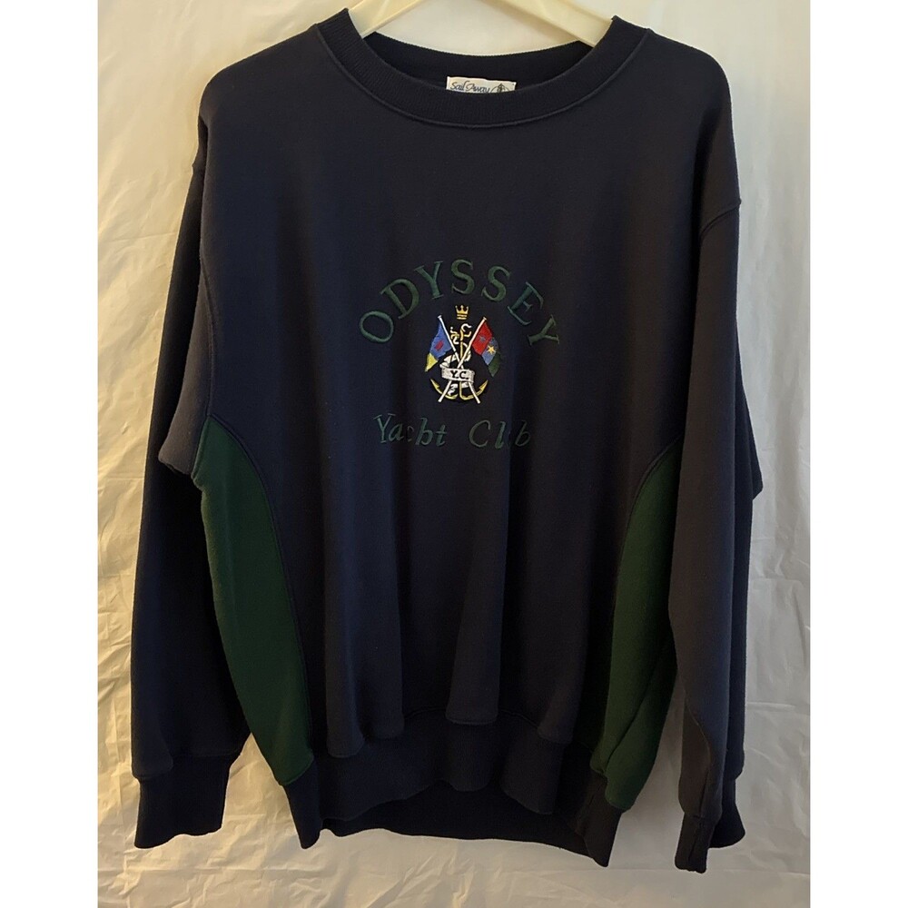 Vtg Odyssey Yacht Club Sweatshirt Crewneck Blue Fleece Sailing Long Sleeve XL